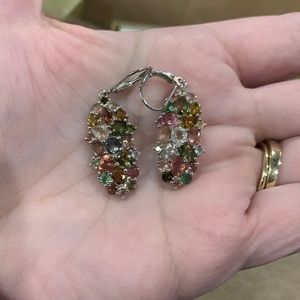 Multicolor tourmaline rhodium over SS earring